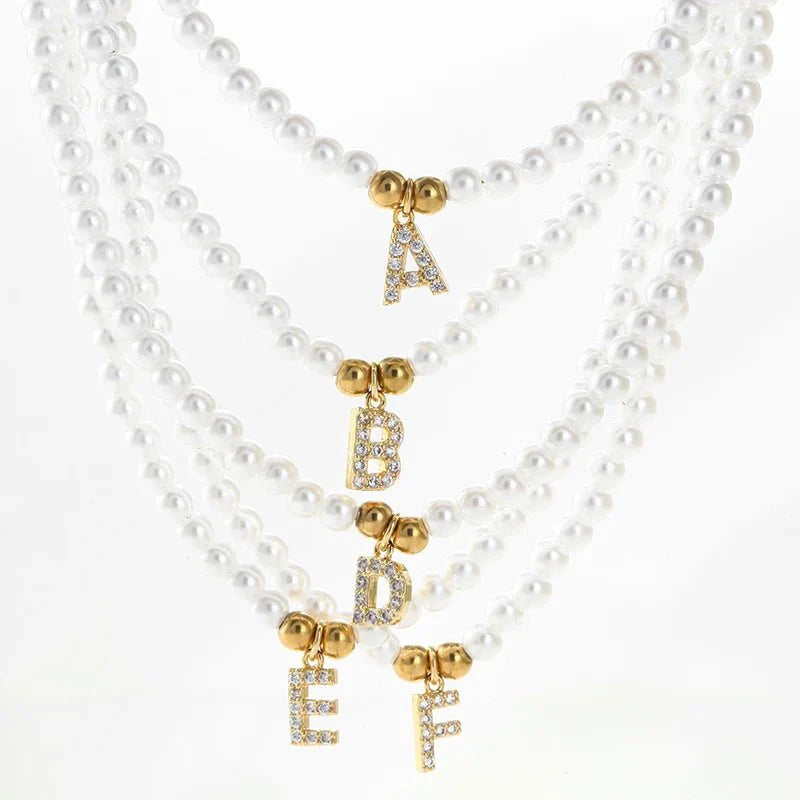 Classy Pearl Dainty Initial Letter Necklace