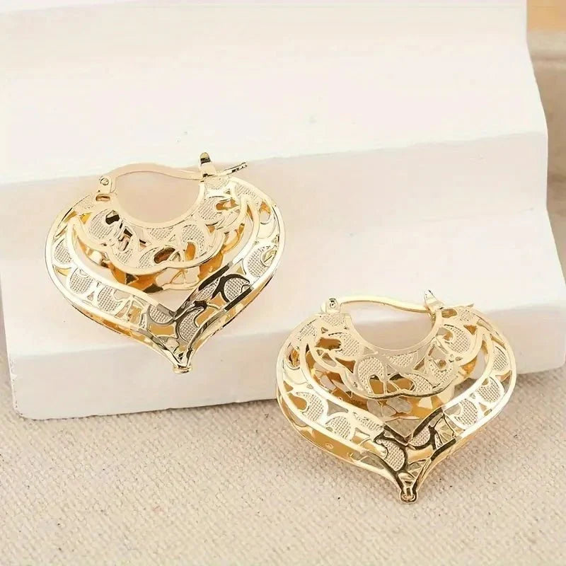 Intricate Open Heart Golden Earrings
