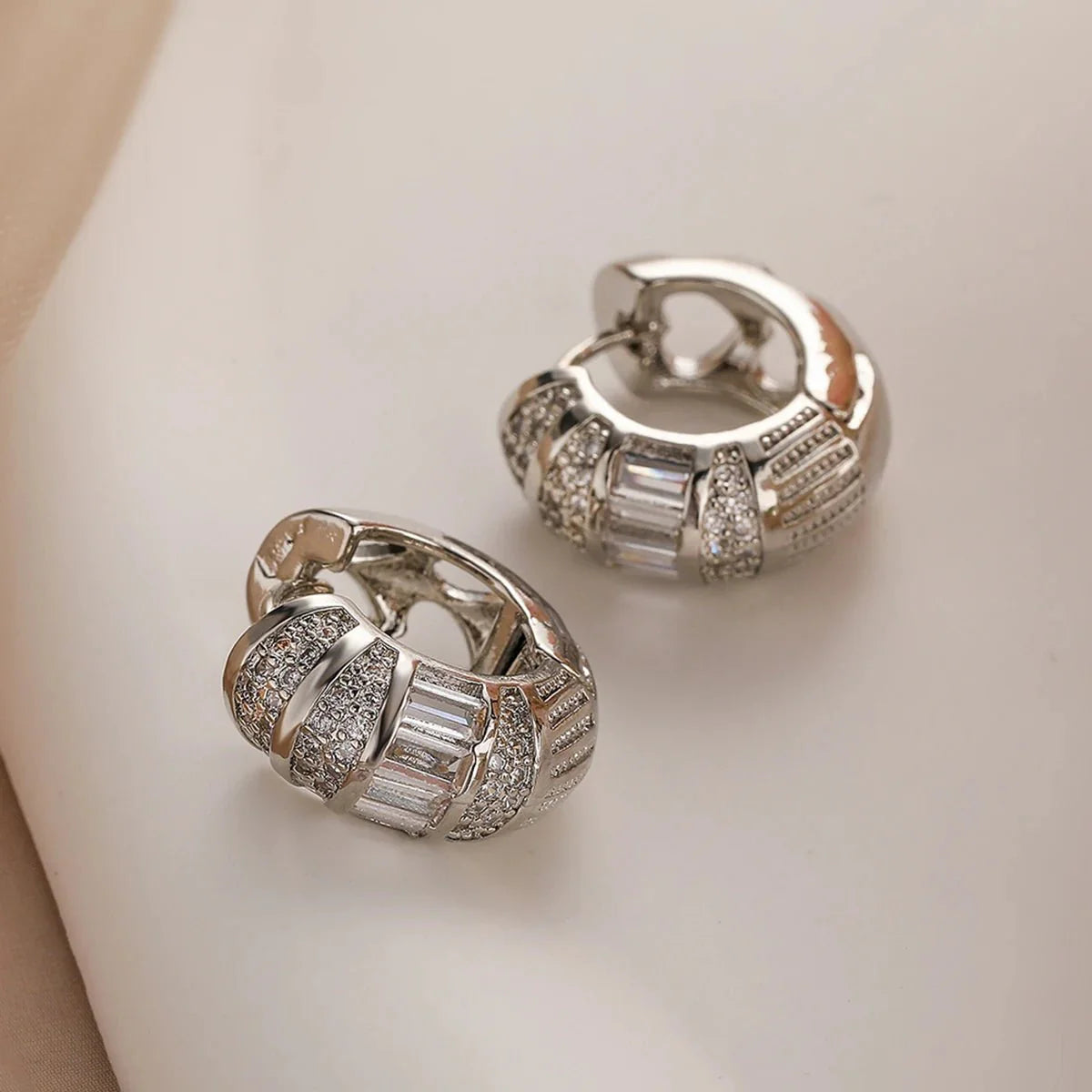 Bold Baguette Scattered Diamond Hoop Earrings