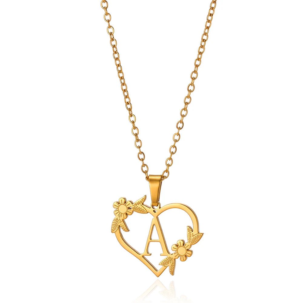Dainty Floral Heart Letter Initial Necklace
