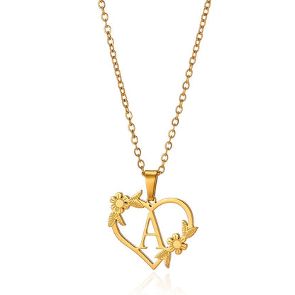 Dainty Floral Heart Letter Initial Necklace