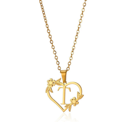 Dainty Floral Heart Letter Initial Necklace