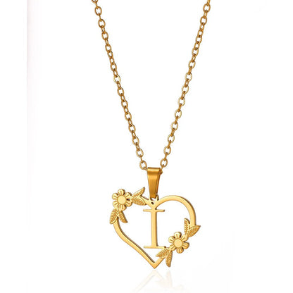 Dainty Floral Heart Letter Initial Necklace