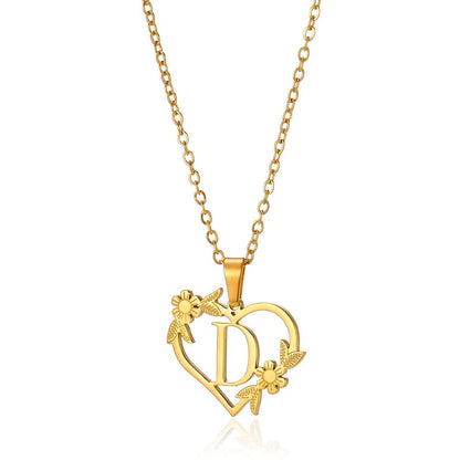 Dainty Floral Heart Letter Initial Necklace