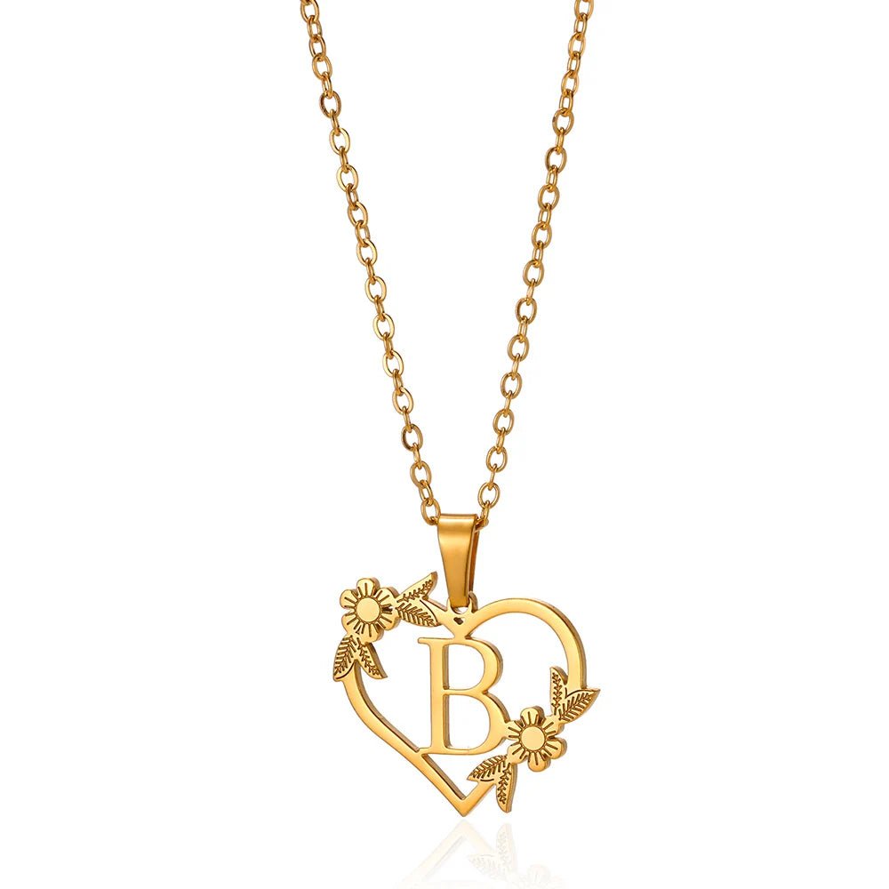 Dainty Floral Heart Letter Initial Necklace