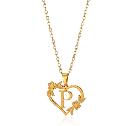 Dainty Floral Heart Letter Initial Necklace