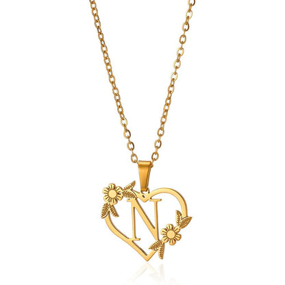Dainty Floral Heart Letter Initial Necklace