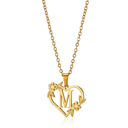 Dainty Floral Heart Letter Initial Necklace