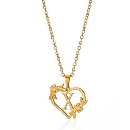 Dainty Floral Heart Letter Initial Necklace