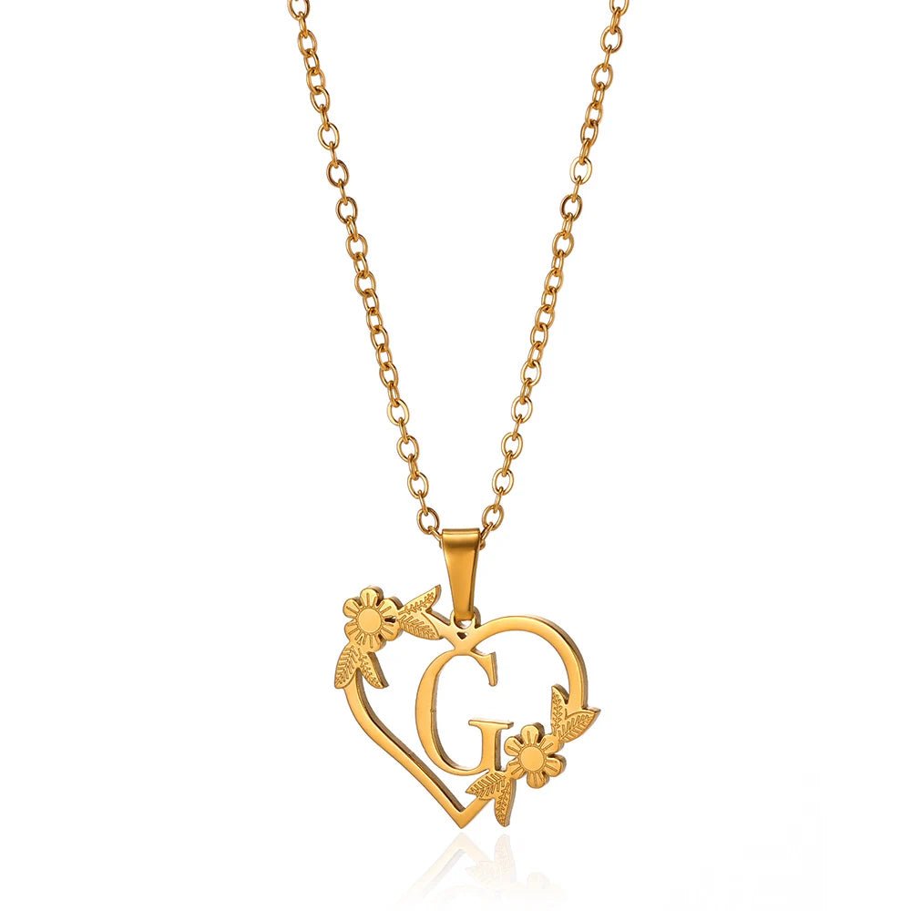 Dainty Floral Heart Letter Initial Necklace