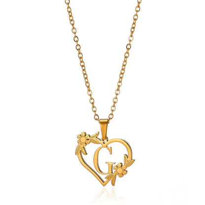 Dainty Floral Heart Letter Initial Necklace