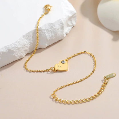 Dainty Heart Birthstone Letter Initial Bracelet